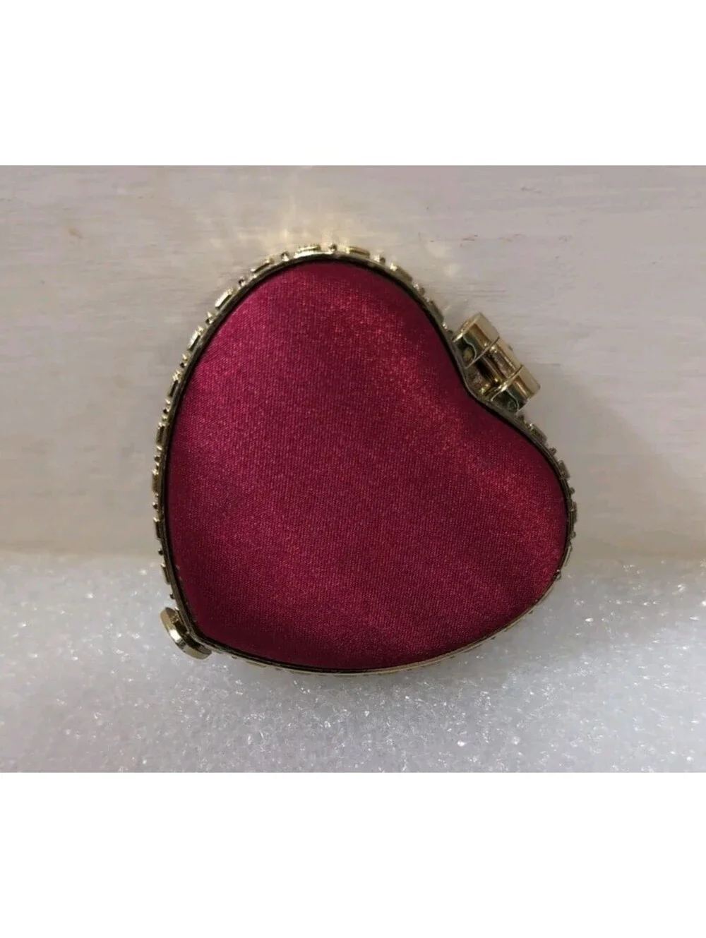 Heart Shaped Compact Mirror Red Embroidered Floral Travel Anniversery